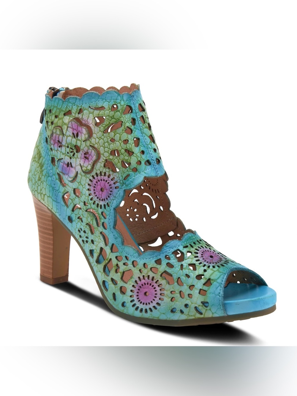 MWOB Spring Step Loverlee Shootie Turquoise Floral Cutout Peep-Toe Ankle Bootie